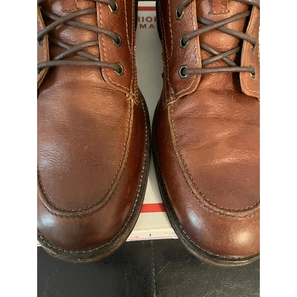Frye Cognac Leather Moc Toe Lace Up  Lug Sole Boots